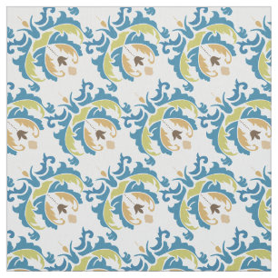 Tissu Bleu victorien Vert Botanique Floral Fabric