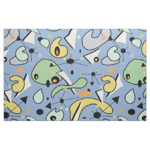 Tissu Bleu Vintage des années 1950 Formes atomiques et 
