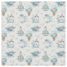 Bleu Whimsical Whale Nursery Fabric