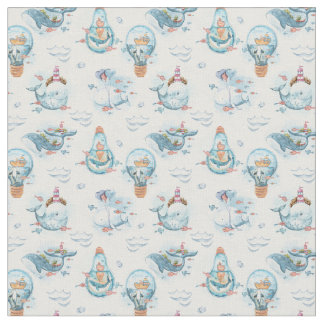 Tissu Bleu Whimsical Whale Nursery Fabric