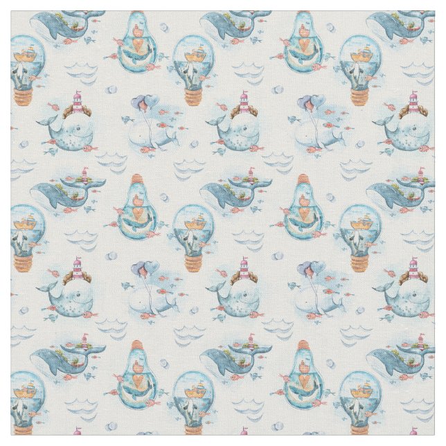 Tissu Bleu Whimsical Whale Nursery Fabric (Fermer)