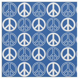 Tissu Bleu  White Peace Sign and Outlines Motif