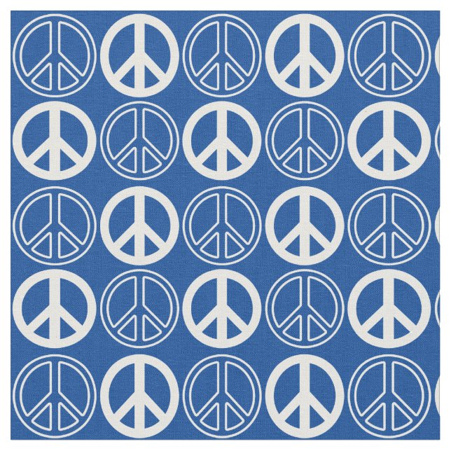 Tissu Bleu| White Peace Sign and Outlines Motif (Fermer)