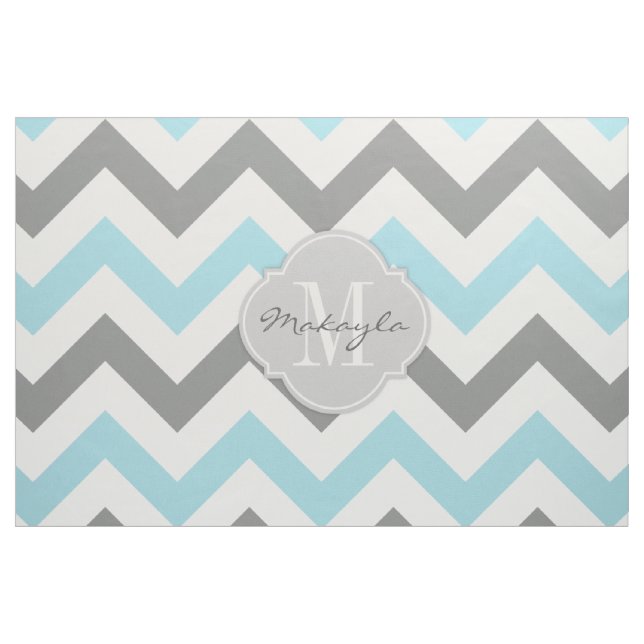 Tissu Bleus layette et gris Chevron avec le monogramme (Yard)