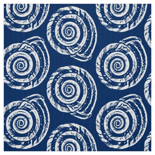 Tissu Bloc de coquillages en spirale Impression, bleu et (Échantillon)