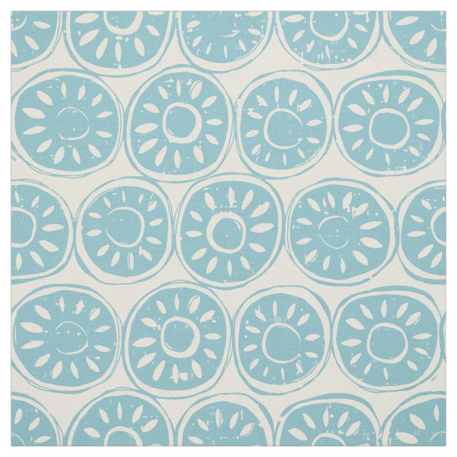 Tissu bloc de fleurs ivoire bleu (Échantillon)