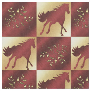 Tissu Blocs d'impression Gold et Wine Horse Fabric