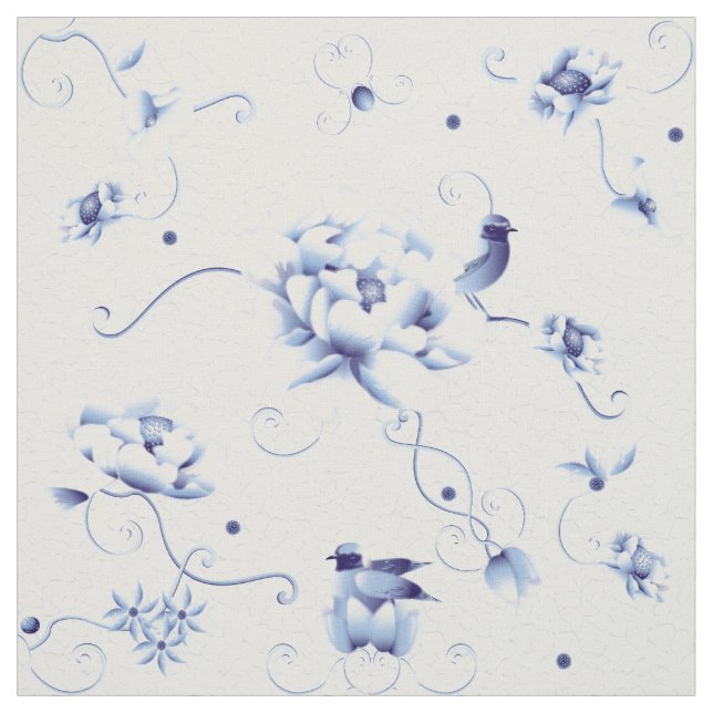Tissu Blue Bird Rose Chinoiserie Floral (Échantillon)