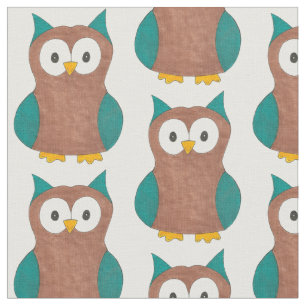 Tissu Blue Brown Wise Old Owl Poster de animal