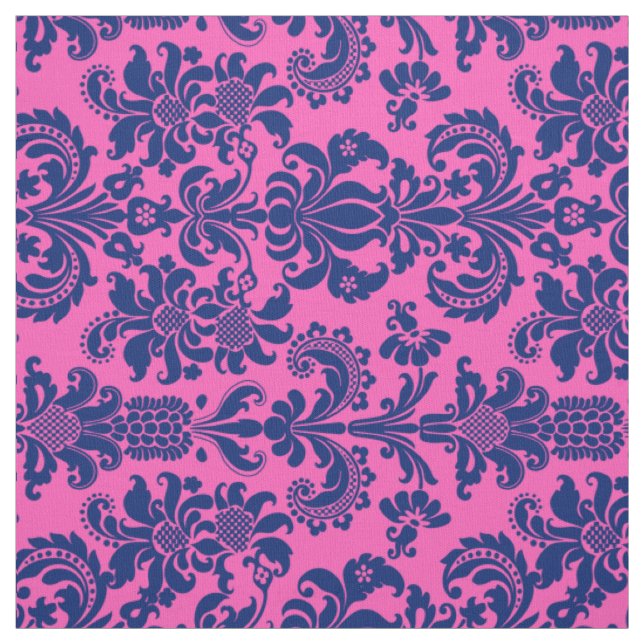 Tissu Blue Floral Damas Custom Pink Arrière - plan (Échantillon)