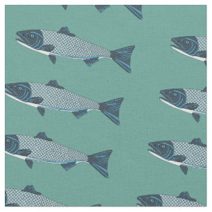 Tissu Blue Folk Art Trout/Saumon