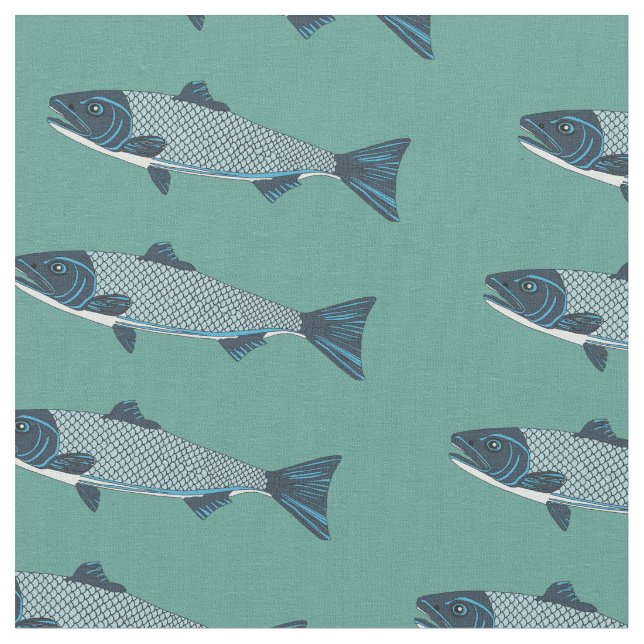Tissu Blue Folk Art Trout/Saumon (Fermer)