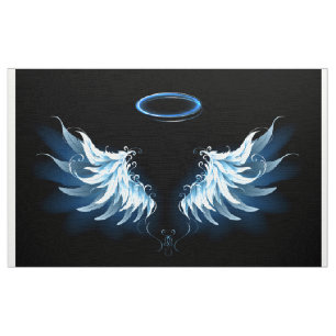 Tissu Blue Glowing Angel Wings on black background