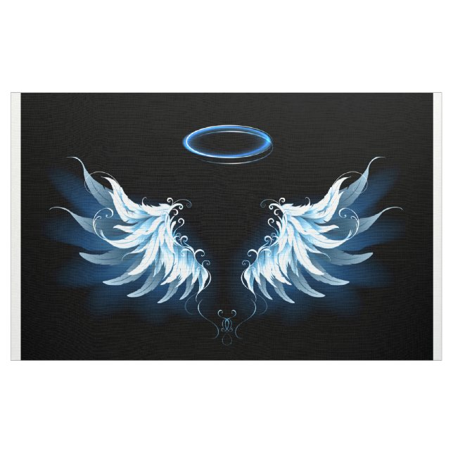 Tissu Blue Glowing Angel Wings on black background (Yard)