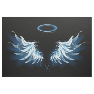Tissu Blue Glowing Angel Wings on black background