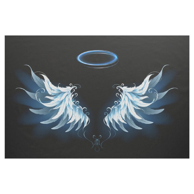 Tissu Blue Glowing Angel Wings on black background (Yard)