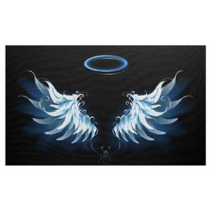 Tissu Blue Glowing Angel Wings on black background