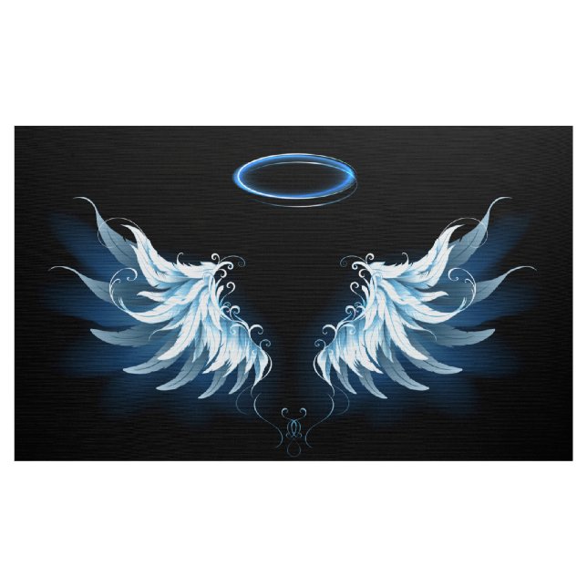 Tissu Blue Glowing Angel Wings on black background (Yard)