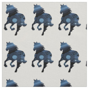 Tissu Blue Horse Wilderness Fabric