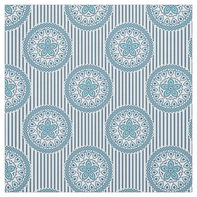 Tissu Blue mandala pattern on striped background (Échantillon)
