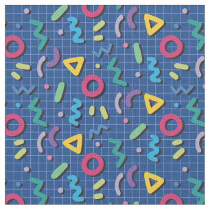 Tissu Blue Multicolor 80s Memphis Motif