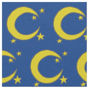 Tissu Blue Night Sky Yellow Moon Stars Astronomie