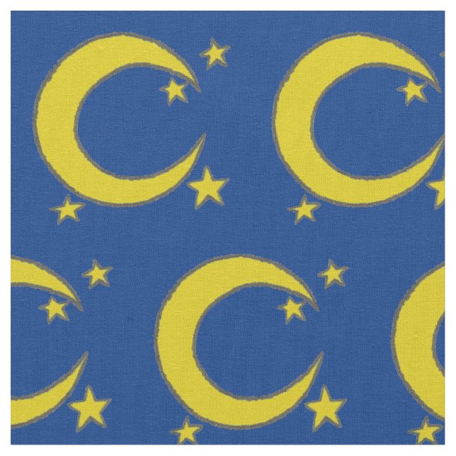 Tissu Blue Night Sky Yellow Moon Stars Astronomie (Fermer)