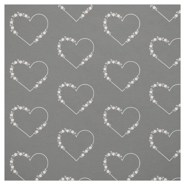Tissu Blue & Pink Minimalist Floral Heart on Grey (Échantillon)