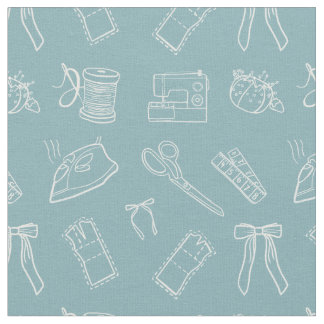 Tissu Blue Sewing Themed Pattern