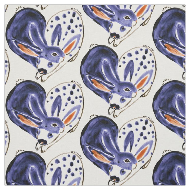 Tissu Blue Snuggle Bunny Love Rabbit Coeur Design mignon (Échantillon)