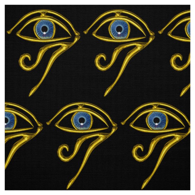Tissu BLUE TALISMAN HORUS EYE Gold Black Motif égyptien (Échantillon)