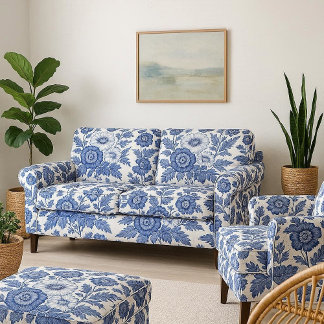 Tissu Blue White Florals Victorian Vintage Garden Decor