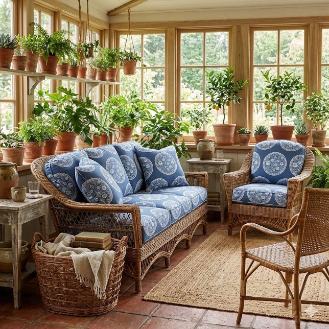 Tissu Blue White French Toile Circular Frame Whimsical  (Blue White French Toile Circular Frame Whimsical Fabric)