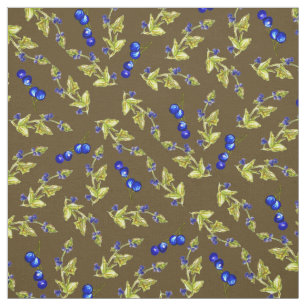 Tissu Blueberries Feuilles empaillés Brown Arrière - pla