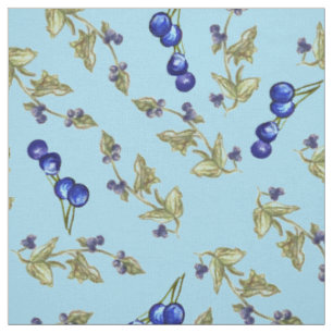 Tissu Blueberries Stemmed Feuille Sky Blue Arrière - pla