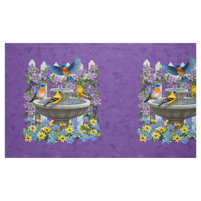 Tissu Bluebird Goldfinch Birdbath Violet Coussin Taille (Fat Quarter)