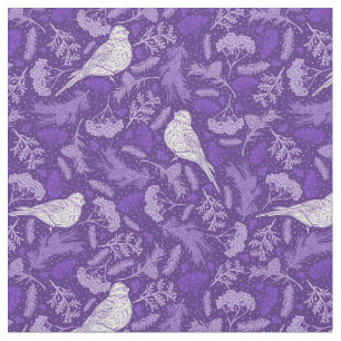Tissu Blugubre mauve et blanc hivernal Oiseau floral