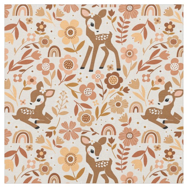 Tissu Boeuf mignon cerf modèle floral (Fermer)