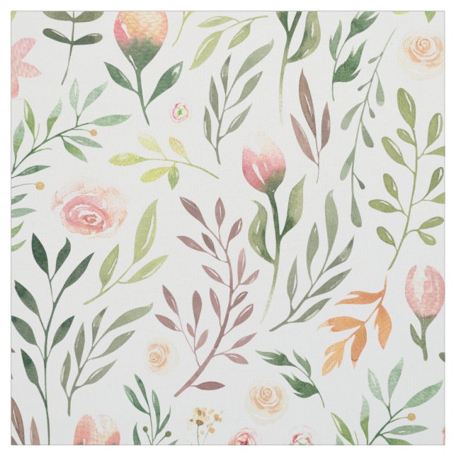 Tissu Bohème Feuilles et fleurs d'aquarelle (Échantillon)