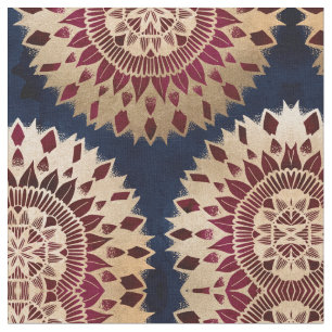 Tissu Bohême Gold Navy Bourgogne main tiré Mandala