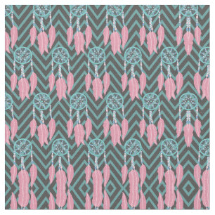 Tissu Bohème Turquoise Dreamcatcher Chevron Motif