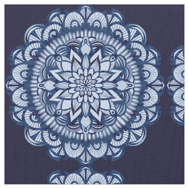 Tissu Bohemian Navy Blue Tie Dye Mandala (Fermer)