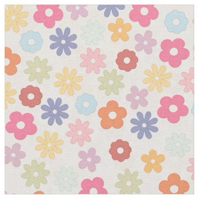 Tissu Boho 70's Retro Daisy Flowers (Fermer)