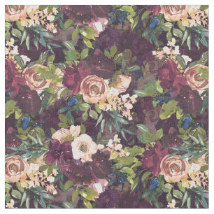 Tissu Boho aquarelle motifs floraux - Bourgogne