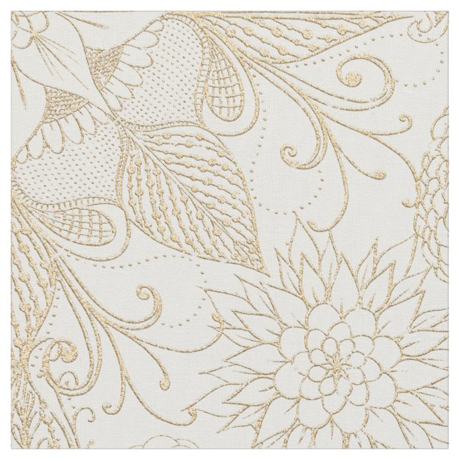 Tissu Boho Blanc Or Plumes Florales Dreamcatcher (Fermer)