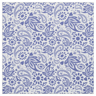 Tissu Boho chic Blue White Paisley et Flowers Motif