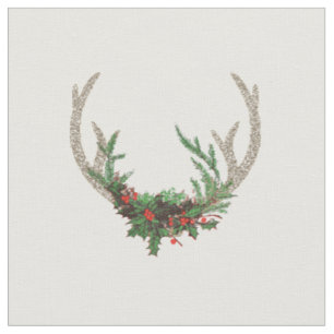 Tissu Boho Deer Antlers Floral de Noël rouge rustique