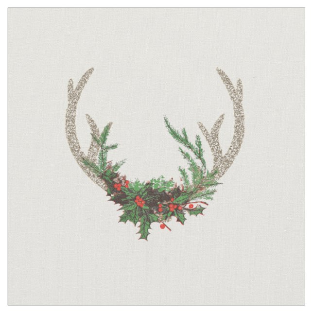 Tissu Boho Deer Antlers | Floral de Noël rouge rustique (Fermer)