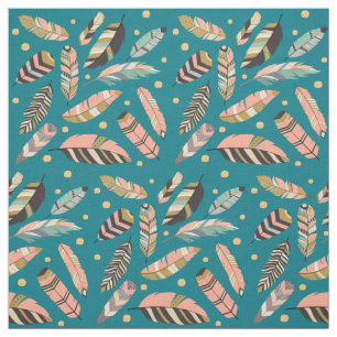 Tissu Boho Feather Motif sur Turquoise