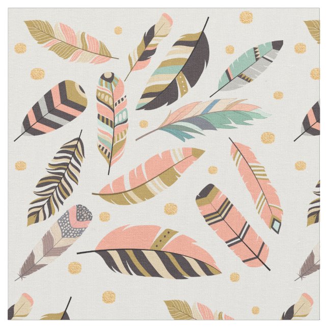Tissu Boho Feaths Motif sur blanc (Fermer)